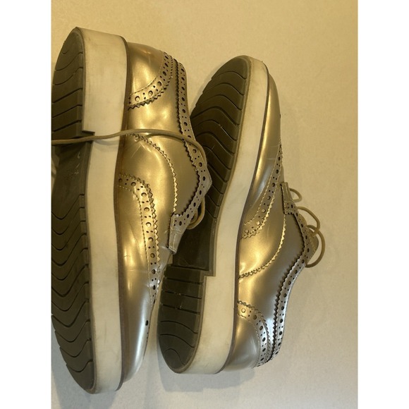 Zara Gold Metallic Wingtip Loafers Women's Size 9.5  Platform Preppy Boho Y2K - Picture 12 of 16
